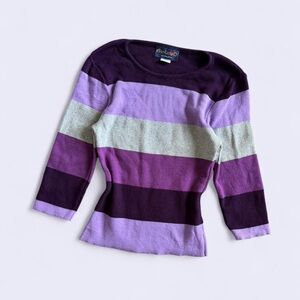 Y2K Absolutely Creative Cotton Gray Purple 3/4 Sleeve Sweater Made USA